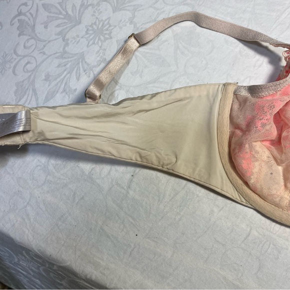 VS Rhinestone Lace Embroidered Bra 36D Unlined Demi Floral Sheer Underwire - Picture 3 of 8